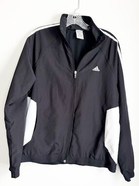adidas Black and White Athletic Full Zip Jacket with Signature Stripes